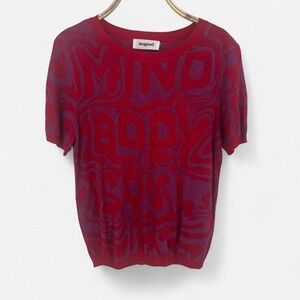 Desigual Mind Body Soul Funky Sparkly Knit Short Sleeve Knit Top